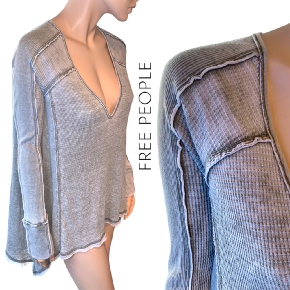 Free People Mineral Wash Oversized Waffle Thermal Raw Seams